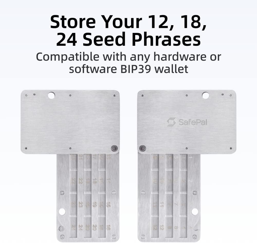 SafePal Cypher - Steel Crypto Seed Backup, Metal Cold Storage, Steel Bitcoin Wallet, Store up to 24 Seed Words, Compatible with BIP39 Crypto Wallets, Ledger, Trezor, KeepKey