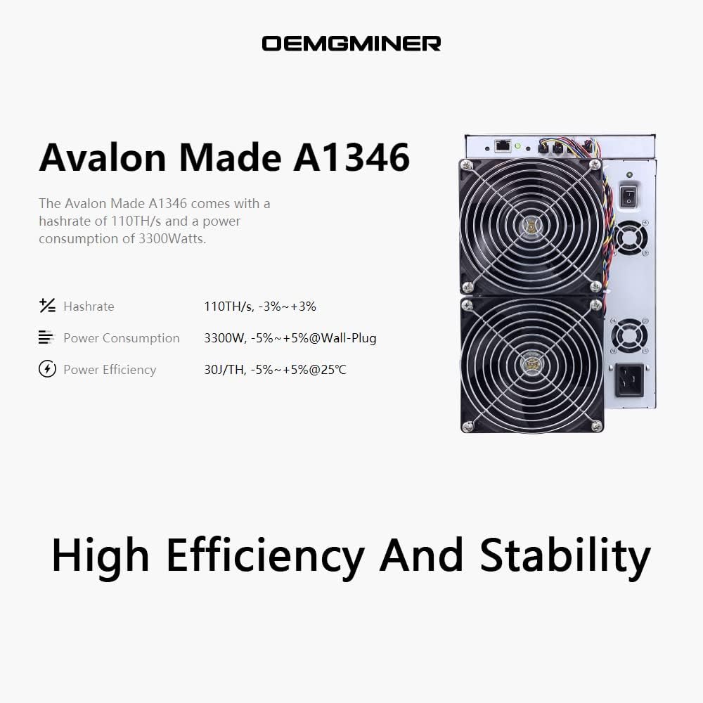 Avalon A1346 110TH/s Bitcoin Miner 3300W BTC Asic Miner Crypto Machine by OEMGMINER