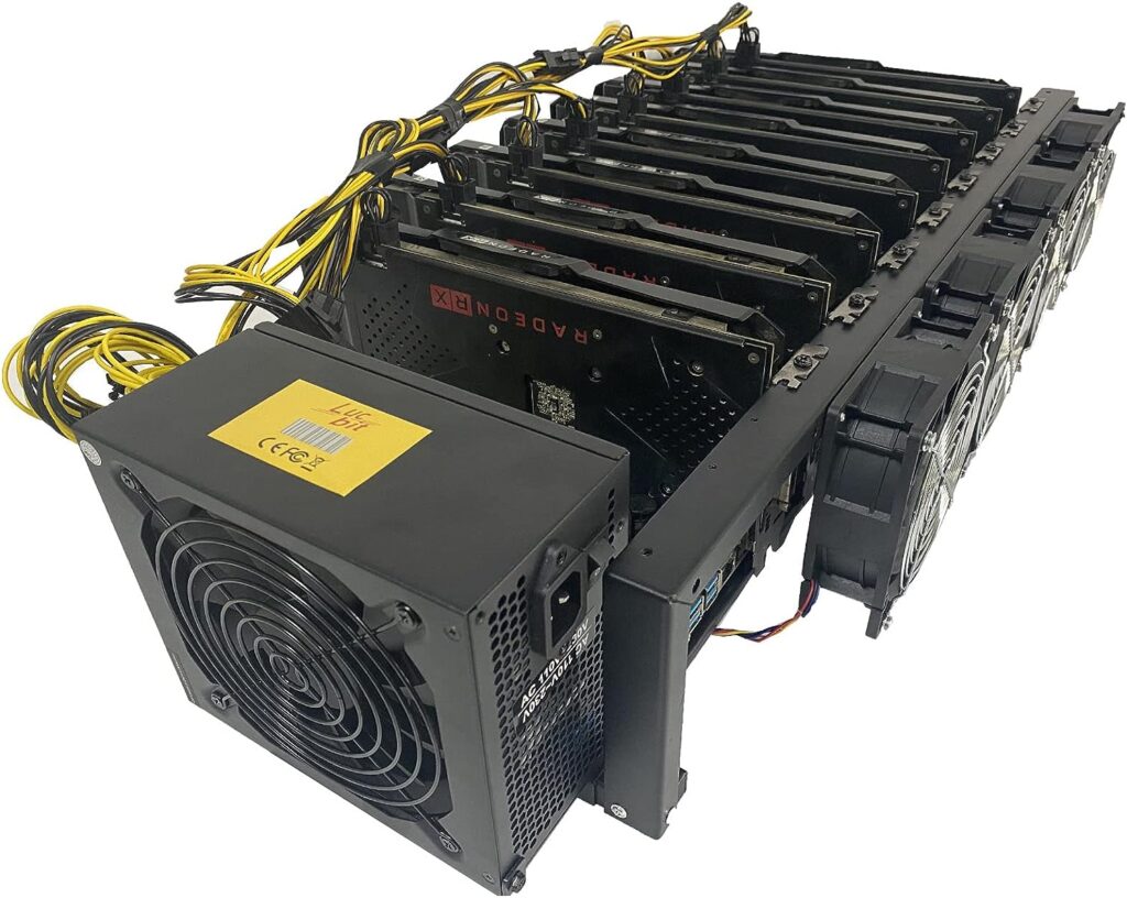 LUCBIT CRYPTO Complete 8 GPU Mining Rig Frame Open-air GPU Mining Frame with b85 Mining Mother Board 110V 2000W Power Supply and SSD for ETH Mining
