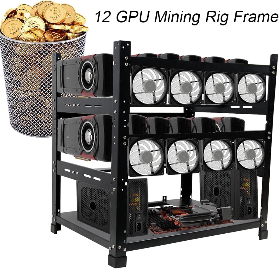 Steel Open Air Miner Mining Frame Rig Case 12 GPU for Crypto Coin Currency Bitcoin ETH ETC ZEC Mining Tools - Frame Only, Fans  GPU is not Included