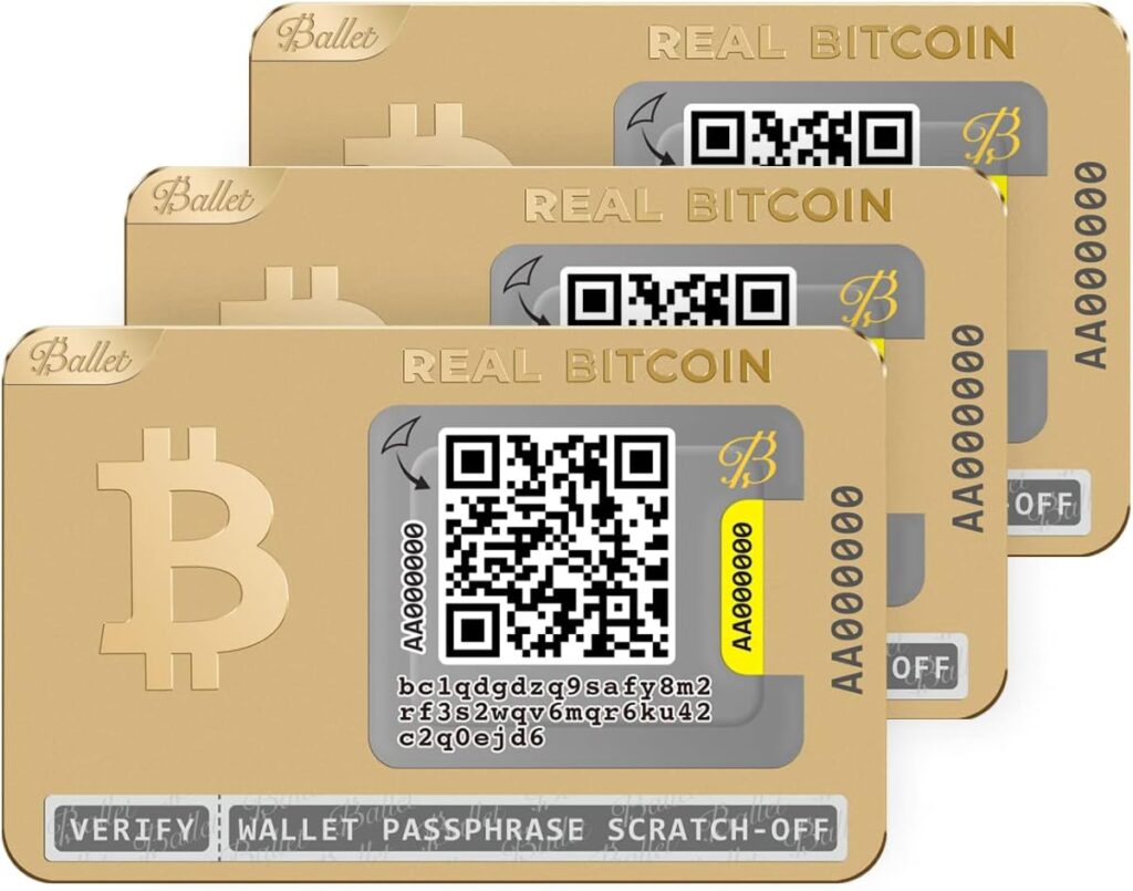 Ballet 3-Pack REAL Bitcoin, Gold Edition - The Easiest Crypto Cold Storage Card - Cryptocurrency Hardware Wallet with Multicurrency and NFT Support