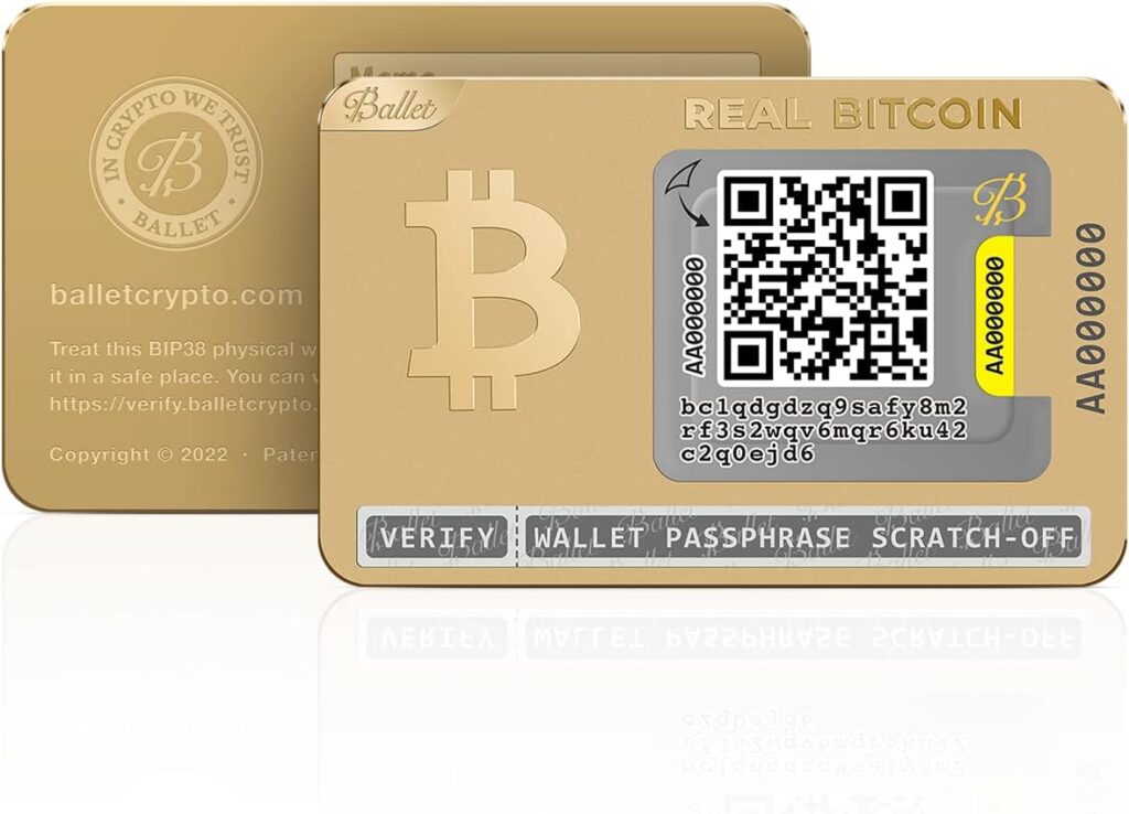 Ballet 3-Pack REAL Bitcoin, Gold Edition - The Easiest Crypto Cold Storage Card - Cryptocurrency Hardware Wallet with Multicurrency and NFT Support