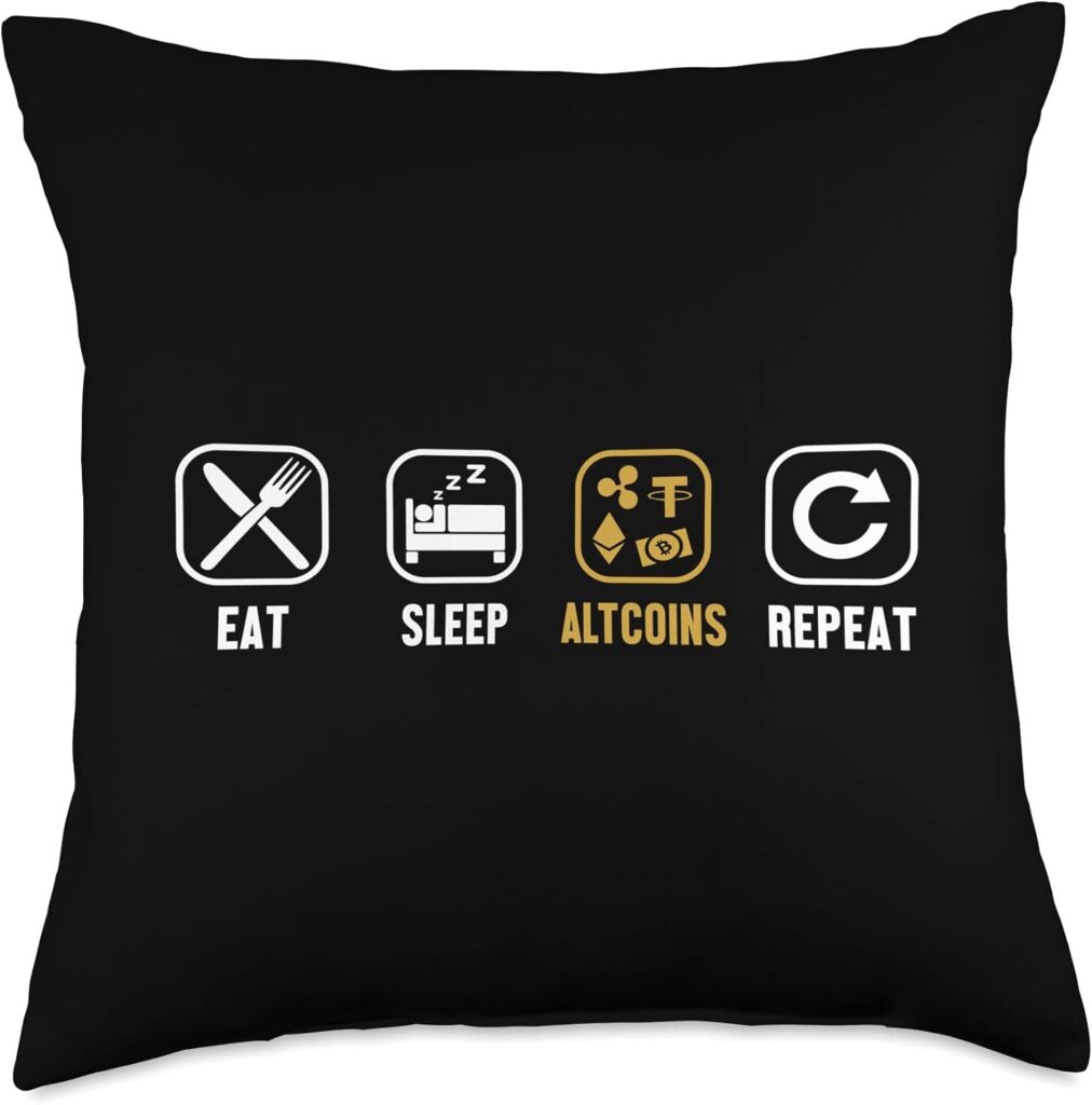 Blockchains Crypto Wallet Crypto Miners Gifts Eat Sleep Altcoins Repeat Wallet Crypto Cryptocurrency Throw Pillow, 18x18, Multicolor