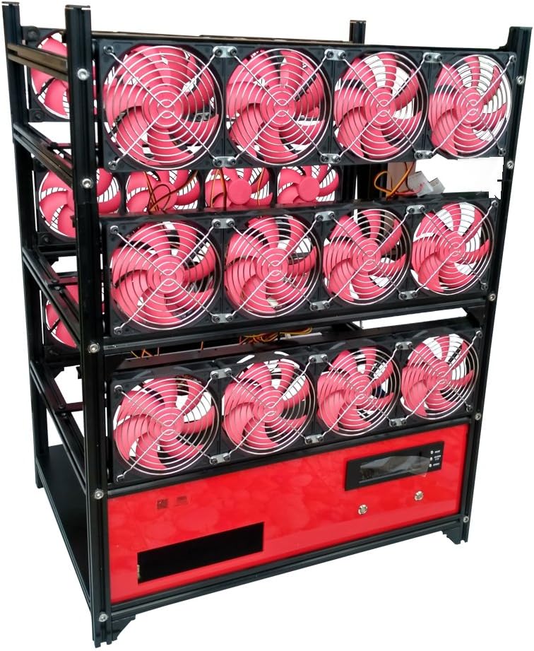 18 GPU Open Air Frame Mining Miner Rig Case for ETH BTC LTC Crypto Coin + 24 Fan