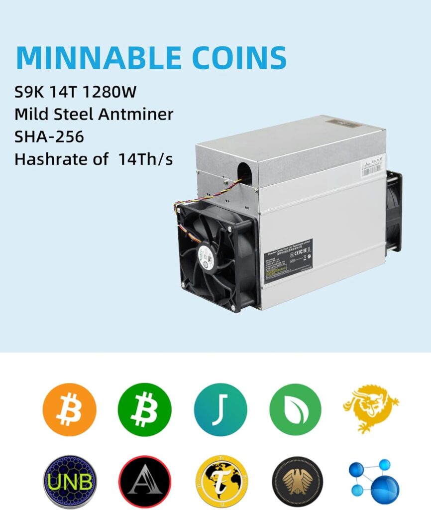 S9K 14T Bitcoin Miner: Professional ASIC BTC Mining Machine, Energy-Efficient, 1190W Power Consumption