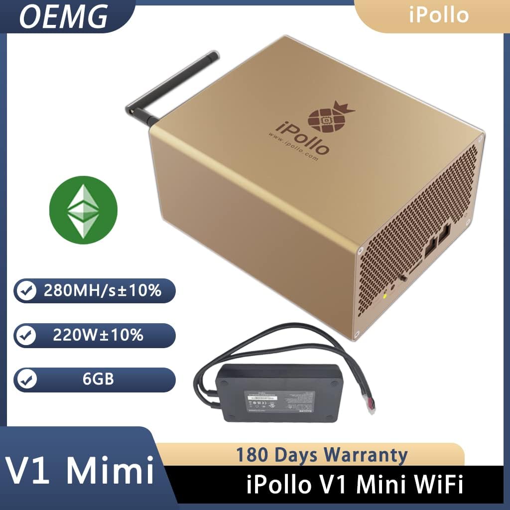 New iPollo V1 Mini WIFI-280M ETC Miner 280MH/s 220W 6G Crypto Currency Ethash/ETHW/ETHF/ETC/QKC/CLO/POM/ZIL WiFi Version