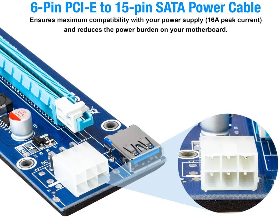 PCIe Riser Card Latest Adapter 6-Pin 1x to 16x For Mining GPU Riser Adapter Flexibility Extension Cable 6-Pin PCI-E to SATA Power Cable For Bitcoin  Crypto Mining Ethereum Mining ETH