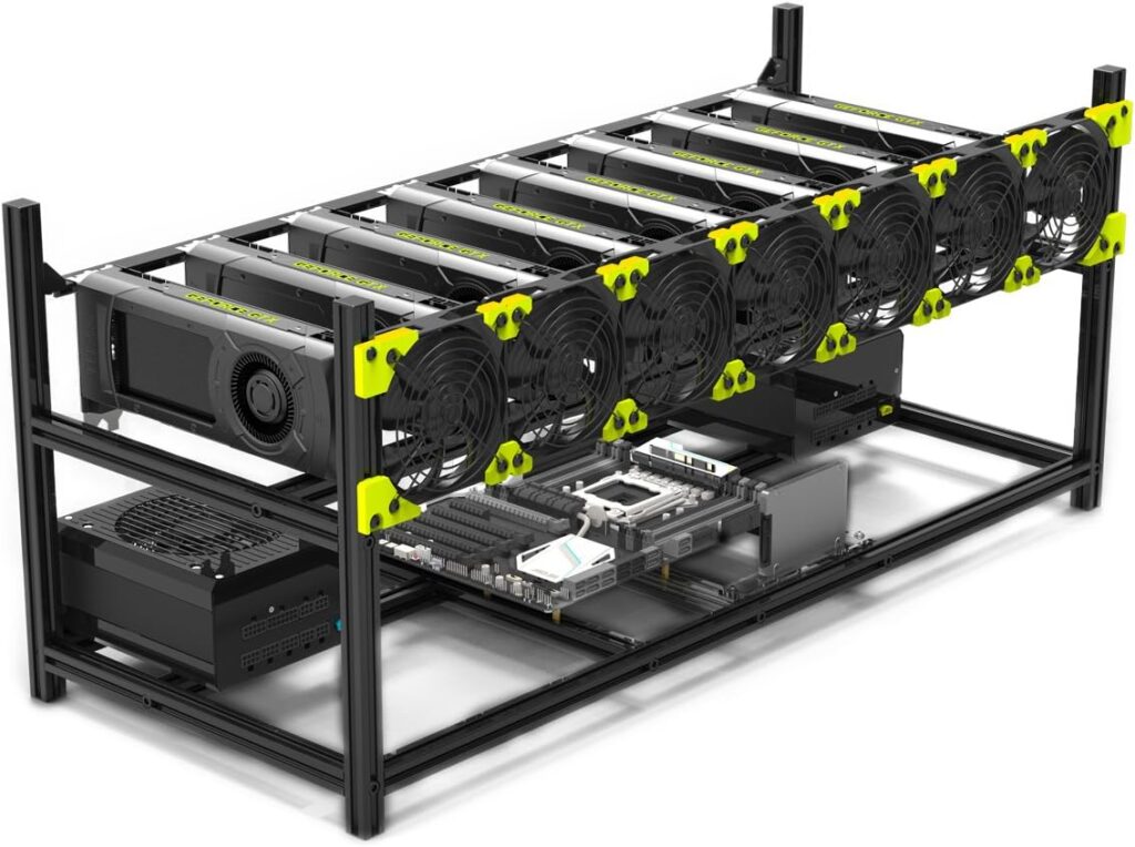 Mining Case 8 GPU Stackable Preassemble Rig Aluminum Open Air Frame for Ethereum(ETH)/ETC/ZCash/Monero/BTC Easy Mounting Edition