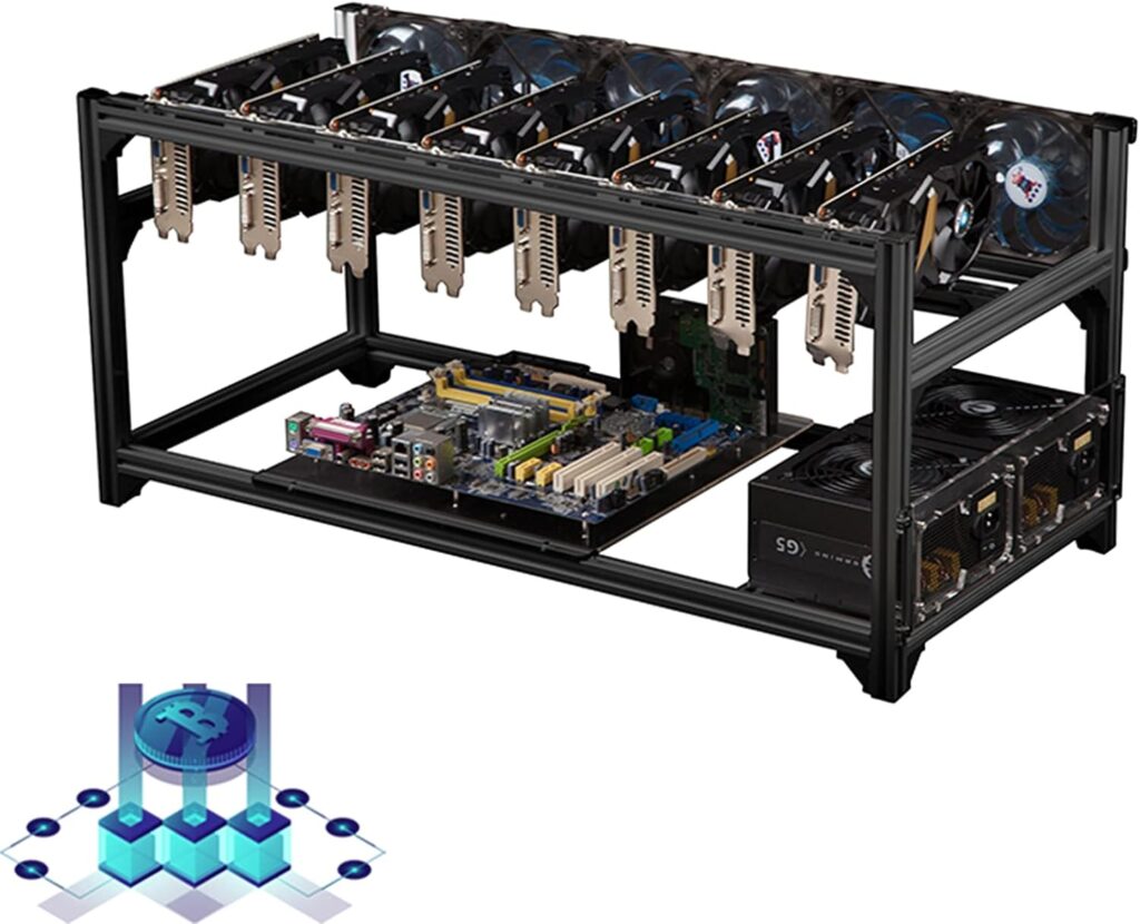 HIMNA PETTR Mining Frame, Steel Open Air Miner Mining Frame Rig Case, 8 GPU Miner Mining Rig Aluminum Stackable Open Air Case for Crypto Coin Currency Bitcoin Mining,Silver