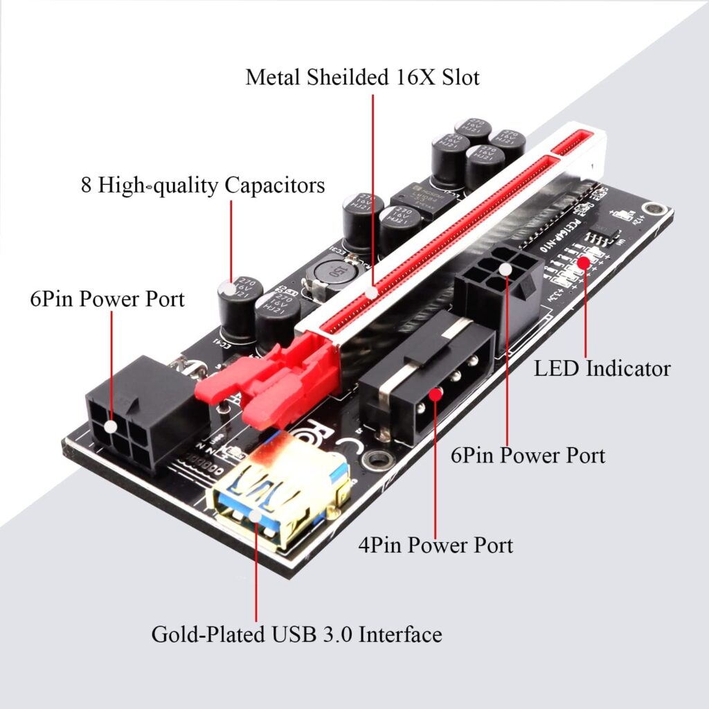 IIAzimps PCI-E Riser Card 010S 8 Solid Capacitors GPU Risers Adapter Card PCI-Express 1X to 16X Riser Card for Bitcoin Ethereum Mining BTC ETH Miner Rig (3 Pcs Pack)