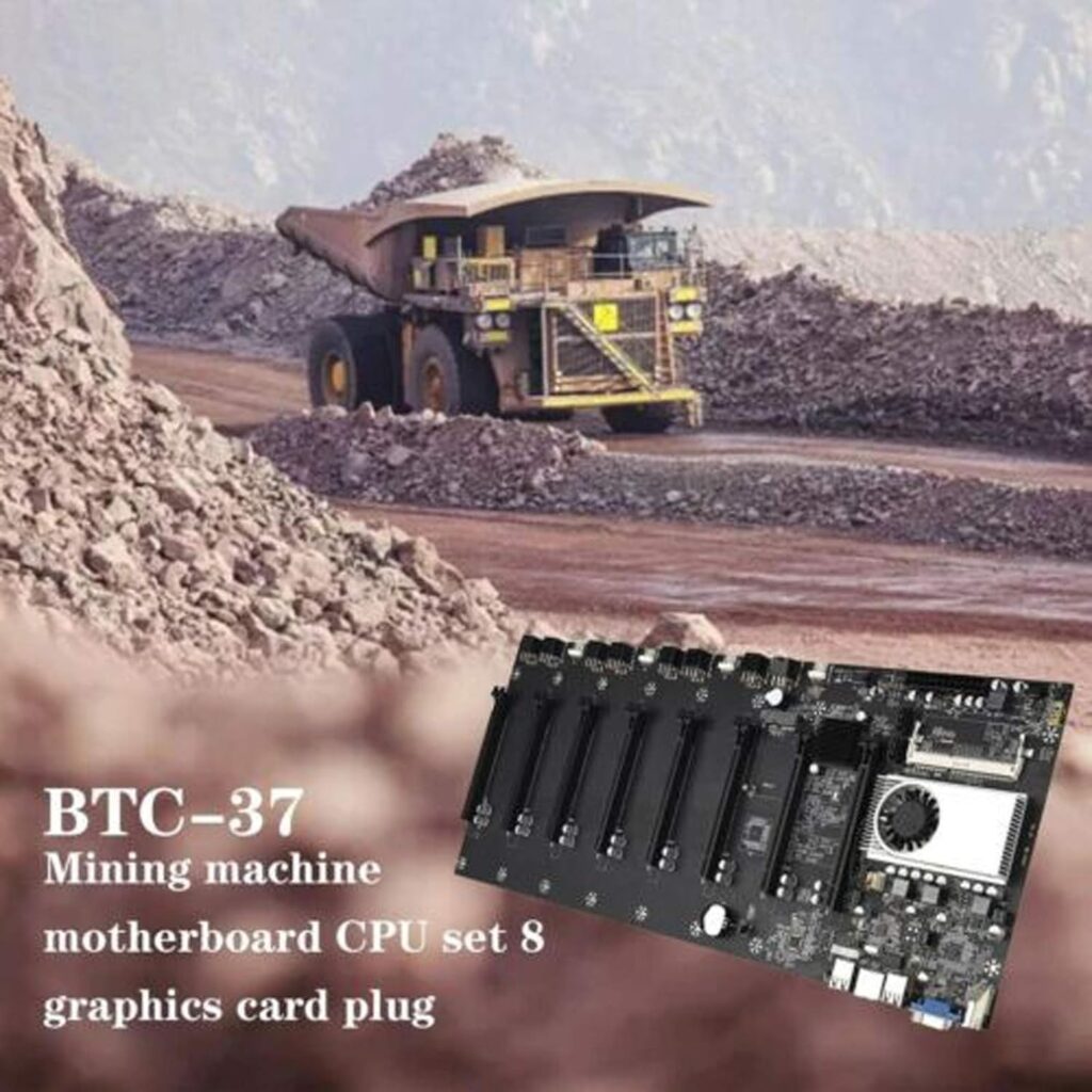 XXBR BTC-37 Mining Machine Motherboard CPU Group, 8 Video Card Slots DDR3 Memory Integrated, VGA Interface Low Power Consume for Mining Machine BTC Mining for Crypto Coin Currency Mining, Multicolor
