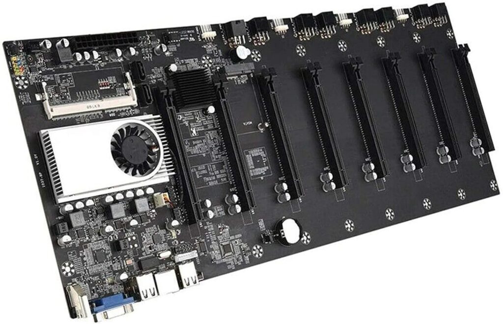 XXBR BTC-37 Mining Machine Motherboard CPU Group, 8 Video Card Slots DDR3 Memory Integrated, VGA Interface Low Power Consume for Mining Machine BTC Mining for Crypto Coin Currency Mining, Multicolor