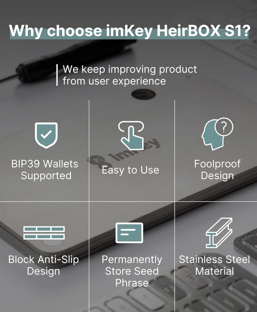 imKey HeirBOX S1 Crypto Seed Storage, Compatible with All BIP39 Hardware Wallet  Software Wallet, Cold Storage Backup, Ledger, Trezor, KeepKey, Supports 12/18/24 Words