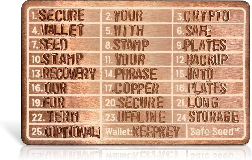 Safe Seed Crypto Metal Wallet Stamp Plate Updated Copper Edition 12-25 Word Recovery Passphrase Cold Storage Bitcoin Ethereum Ledger Trezor KeepKey 3 Pack