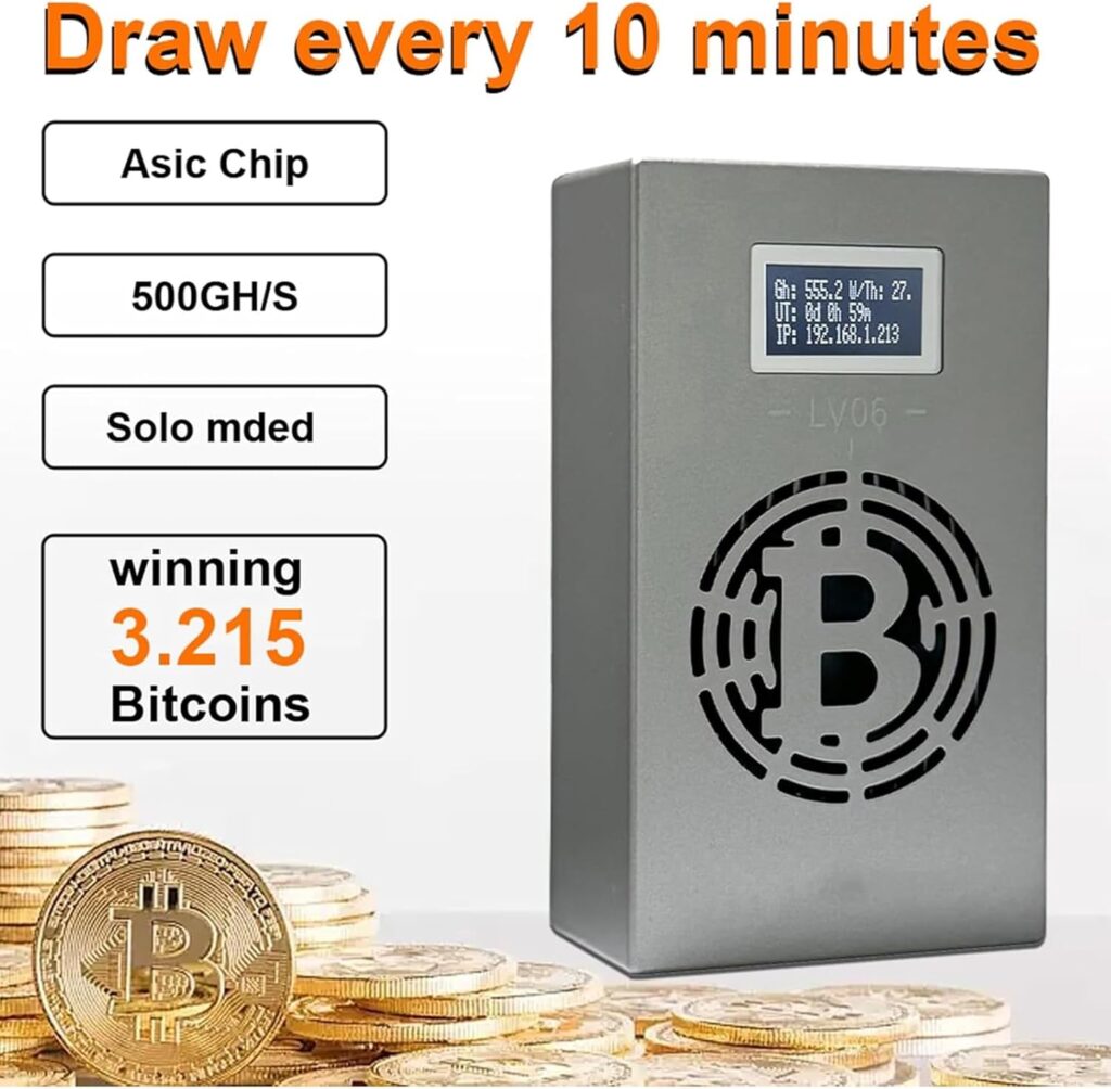 WiFi Bitcoin Miner Lucky Miner LV06 V6 BTC Miner Bitcoin Miner Solo Miner Mining Miner SHA-256 500GH/S BM1366 Asia chip Low Noise Home Use BTC Miner Mining Machine BTC Lottery Machine Device