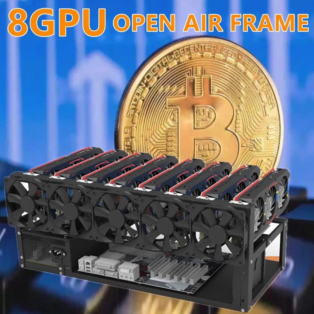 Mining Rig Frame, Steel Open Air Miner Mining Frame Rig Case Up to 8 GPU for Crypto Coin Currency Bitcoin Mining Accessories Tools -Frame Only, Fans  GPU is not Included