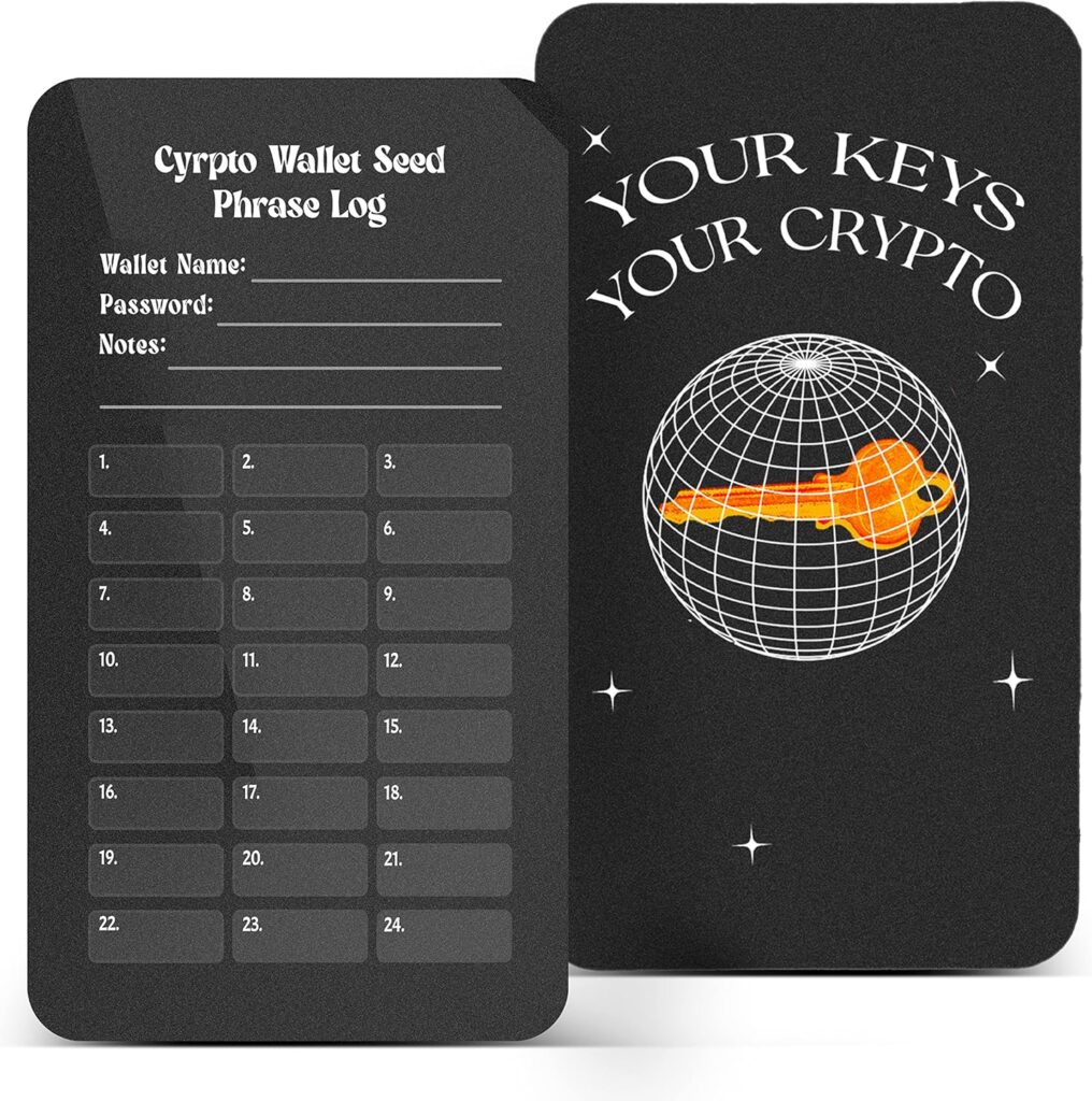 Paper Cryptocurrency Seed Phrase Wallet Card 25pc -Crypto Cold Storage - Safest Most Secure Premium Bitcoin Backup Compatible With All Hardware Software Wallets - Supports Up To 24 Words, 3.5x2