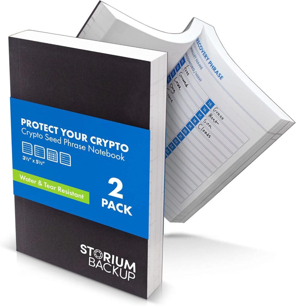 Storium Crypto Seed Phrase Storage Notebook - Waterproof Stone Paper Book - Keep Your Cryptocurrency Recovery Phrase Password Safe  Secure - Cold Storage Wallet Backup Journal - Pocket Size 2-Pack