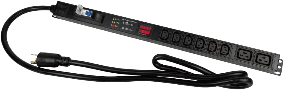 Metered-Breaker-Surge Protection PDU, 240V, L6-30P, 30A, 7200watts, (6) C13  (2) C19 Outlets, Crypto Mining PDU, Data Centre PDU, ASIC/RIGS PDU