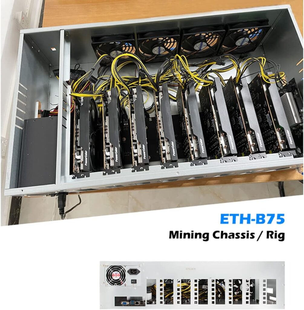 ASPIRING Complete GPU Mining Rig for Miner ETH Ethereum,8 GPU Miner Including BTH-B75 65mm Slots Distance Motherboard, 128GB SSD,8GB RAM,1800W PSU(Without GPU)