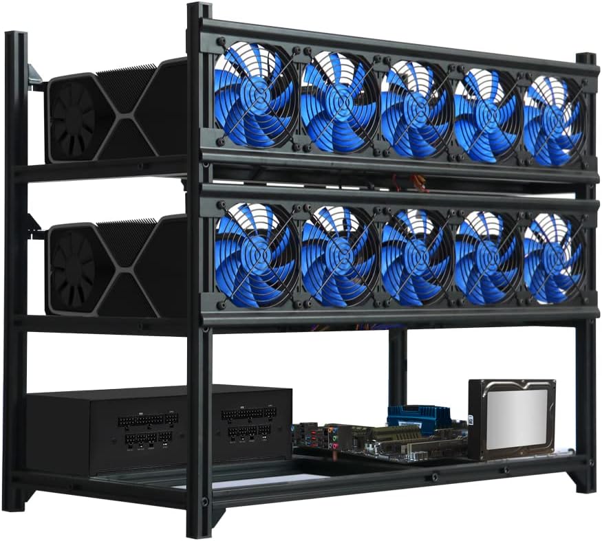 Kingwin Miner Rig Case Frame 12 GPU – Premium Stackable Aluminum Mining Rig Enclosure for Efficient Crypto Mining, Test Bench PC Case.