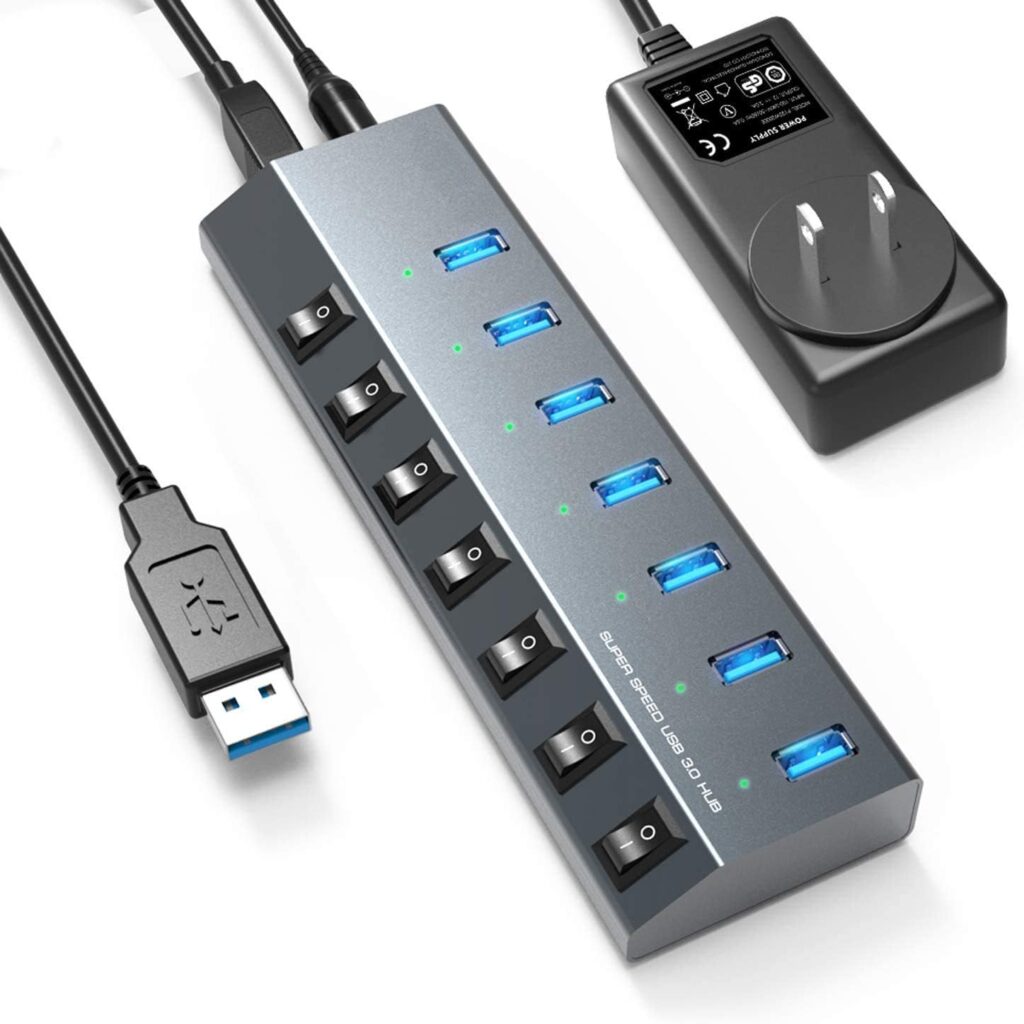 Powered 7-Port USB 3.0 Hub, Upgraded 65W Compatible with Newpac, Twopac, Moonlander, Antminer US Plug - USB Miner NOT Included