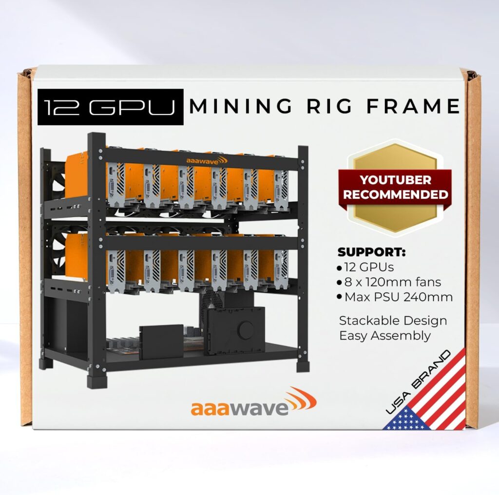 12GPU Mining Rig Frame - The Sluice V2 Steel Open Frame Mining Rig Case, Stackable Chassis for Crypto Coin Currency  AI Machine Learning Applications - Frame Only (Black)