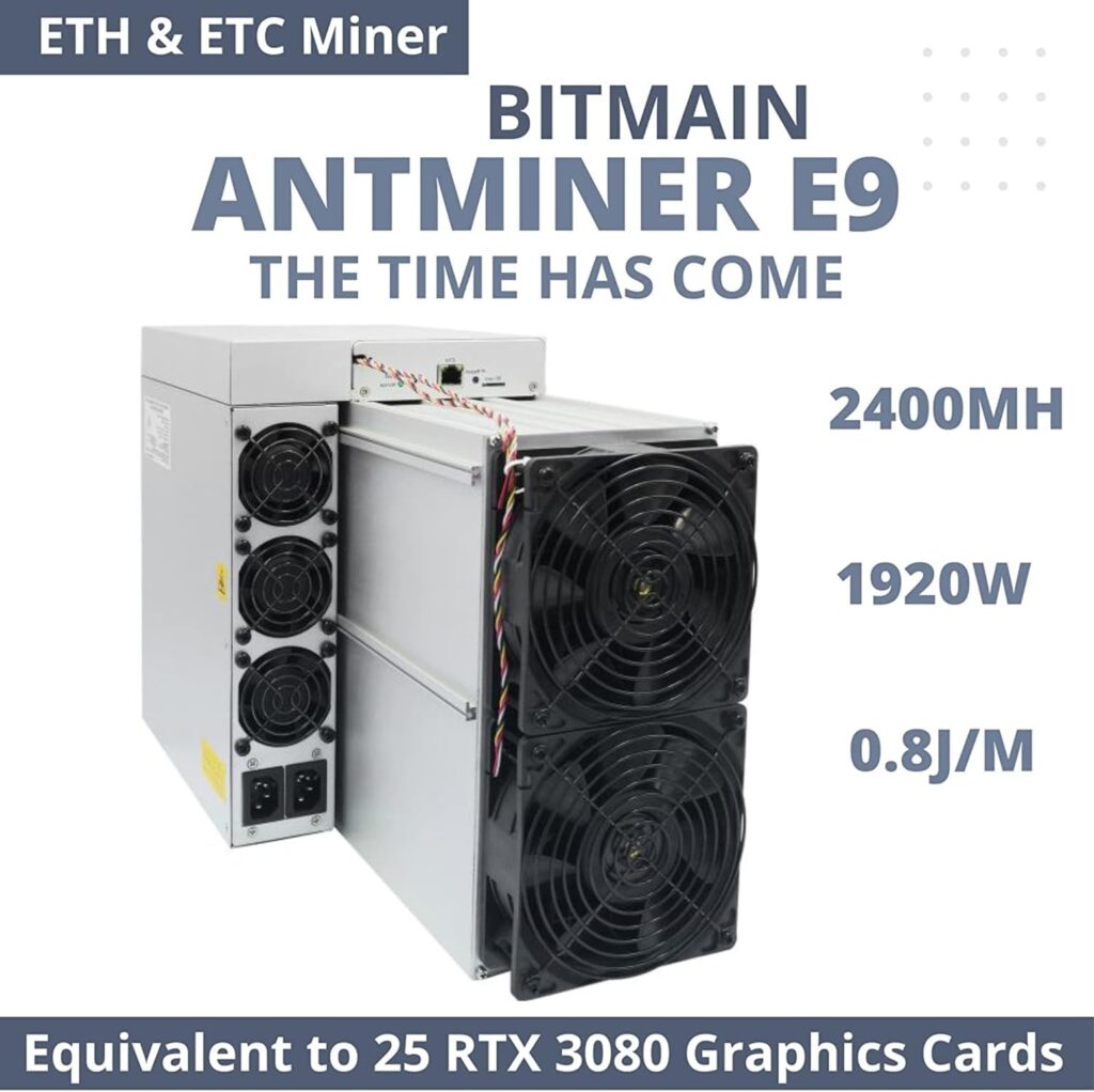 Bitmain Antminer E9 Ethereum 2400MH/s, Crypto Miner Classic ASIC, Mining Ethash/ETH/ETC Algorithm with 2.4GH/s Hash Rate Equal to 25 RTX 3080 Graphic Cards APW12 Power Supply